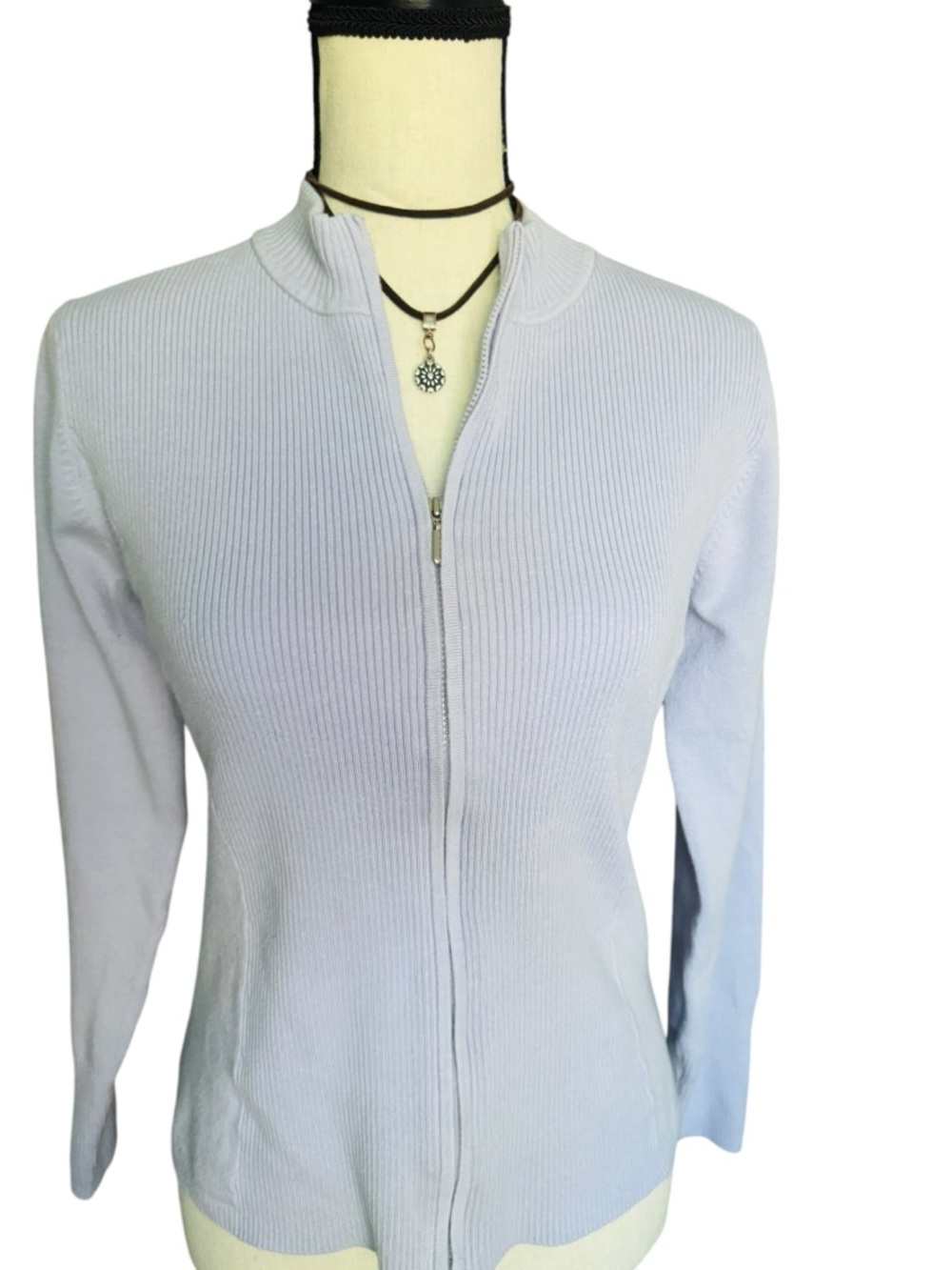 Shu Shu Ribbed Zip-Up Cardigan Sweater Lavender Size M Lightweight Knit